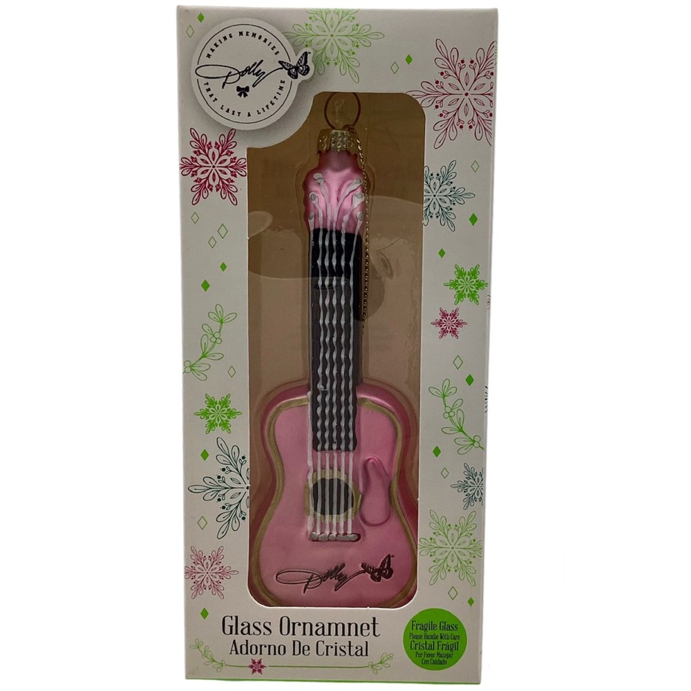 Dolly Parton 80 MM Pink Guitar Holiday Glass Ornament, by Ruz (NWT) - Picture 6 of 11